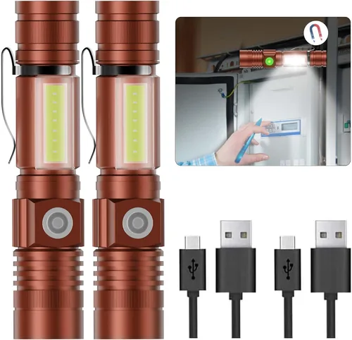 Miniatura 13 de Hoxida Linterna recargable LED (batería incluida), linterna LED magnética con luz lateral COB, 1200 lúmenes, LED súper brillante, impermeable
