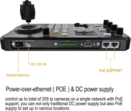Miniatura 3 de AVMATRIX IP y serie PTZ-Camera-Controlador PoE NDI PTZ Controlador Teclado con 4D Joystick para transmisión en vivo, PTZ Teclado de red Visca PELCO