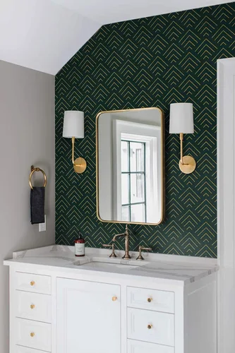 Miniatura 7 de Heroad Papel tapiz autoadhesivo para despegar y pegar, 393 x 17.3 pulgadas, papel tapiz geométrico verde oscuro y dorado, papel adhesivo