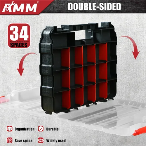 Miniatura 3 de AMM Caja de Herramientas, Organizador de Caja de Herramientas de Doble Lado con 34 Compartimentos, Divisores Removibles, Caja de Aparejos