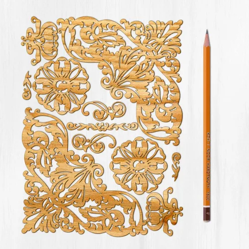 Miniatura 26 de Ajoure Lasercut Embelishments # Art Nouveau - Marcos de borde con patrón floral, chapa vintage, madera aglomerada, silueta de madera contrachapada
