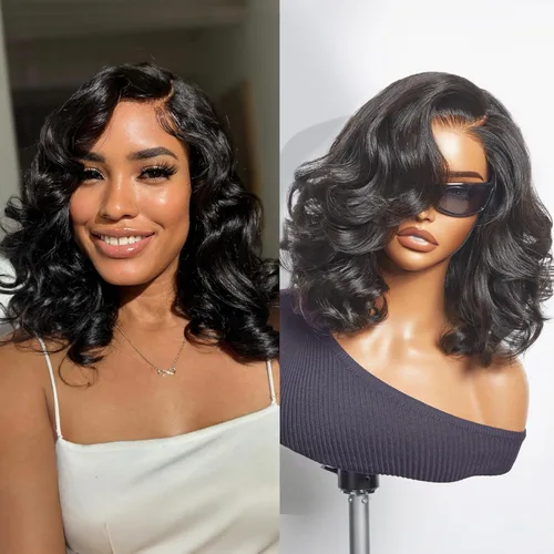 Miniatura 11 de Luvme Hair - Peluca Bob de encaje frontal con bordes rizados 4C, 10 pulgadas, cabello humano lacio tipo afro, sin pegamento, con separación profunda
