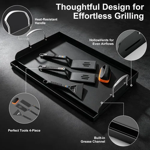 Miniatura 3 de 25" x 16" Cast Iron Griddle for Gas Grill with Silicone Griddle Tool Kit, Pre-Seasoned Grill Griddle for Gas/Charcoal Grills, Flat Top Grill