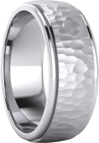 Miniatura 3 de Anillo de boda unisex de plata de ley maciza pesada de 0.236in y 0.315in martillado, ajuste cómodo, anillo elevado en el centro pulido, Plata
