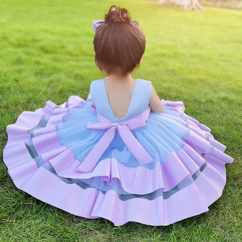 Miniatura 6 de 3M-6T Vestido de Concurso con Volantes de Encaje sin Espalda para Bebé Niña Vestido Tutú para Niña Pequeña Vestidos de Fiesta de Tul con Flores