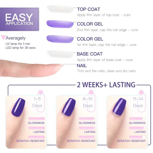Miniatura 7 de Gellen Juego de 6 esmaltes de uñas de gel UV LED, colección de colores variados, 8 ml, cada uno 6 unidades - Verano Azul Blanco