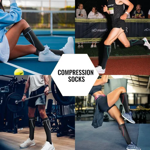 Miniatura 6 de Calcetines de compresión para mujeres y hombres, circulación hasta la rodilla, 8 pares para enfermeras, correr, viajes, atletismo