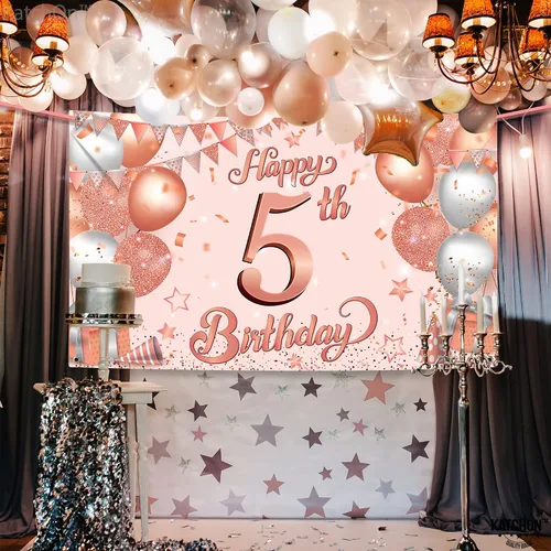 Miniatura 3 de KatchOn, Cartel grande de feliz cumpleaños número 5: 72 x 44 pulgadas, decoraciones de cumpleaños de 5 para niña, telón de fondo de feliz cumpleaños