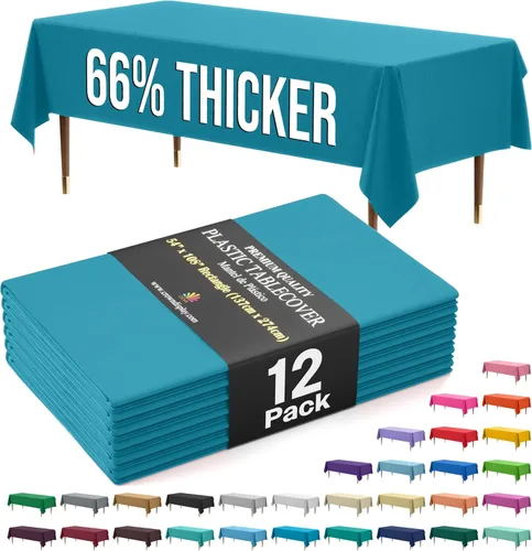Miniatura 56 de Exquisite 66% Thicker Premium Plastic Table Cloth Rectangle Table Cover 0.5 Mil 6 Pack Aqua Table Cloth 54 Inch x 108 Inch Disposable Tablecloth