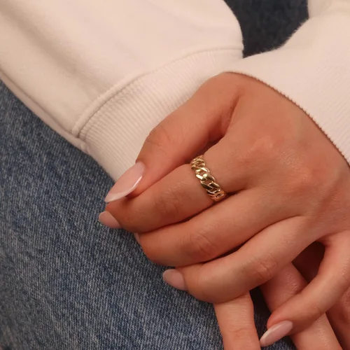Miniatura 2 de Anillo de eternidad con cadena de eslabones cubanos de oro amarillo de 10 quilates, 0.197 in de ancho, elección de tamaño de anillo