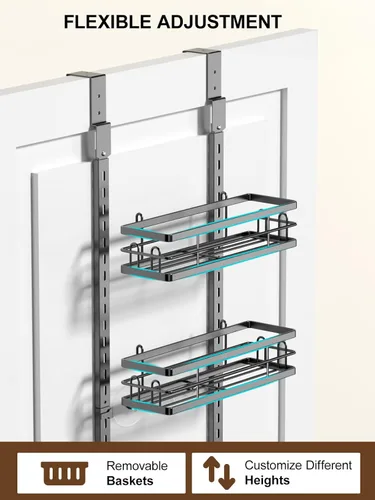Miniatura 6 de Delamu Organizador de despensa de 9 niveles para colocar sobre la puerta, organizadores y almacenamiento ajustables para puertas de despensa, cesta