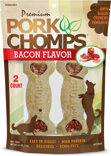 Miniatura 10 de Pork Chomps Masticables para perros, huesos crujientes de 4 pulgadas, sabor a tocino y pollo, 12