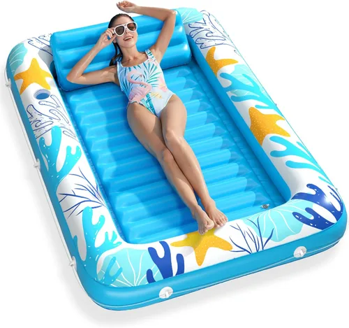 Miniatura 19 de Jasonwell Flotador de piscina inflable 4 en 1 para bronceado - Flotador de balsa para tomar el sol, juguetes, colchoneta para cama de bronceado Base