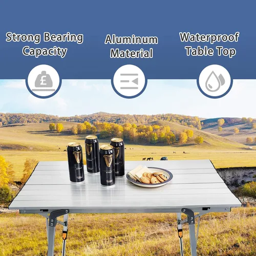 Miniatura 4 de CampLand - Mesa plegable ajustable de aluminio, ligera, multiuso Plateado