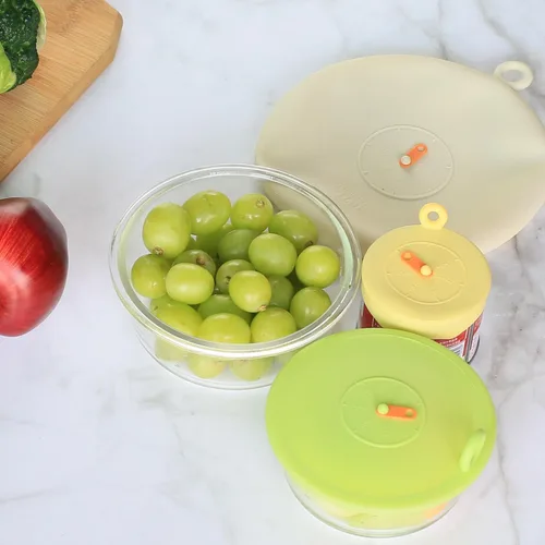 Miniatura 8 de Tapas elásticas de silicona para almacenamiento de alimentos, tapas reutilizables elásticas y selladas con pestaña de extracción fácil de abrir e