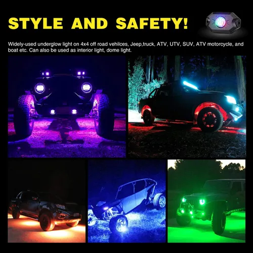 Miniatura 8 de Nilight 2 luces LED RGB de 3 pies con base de resorte y 4 luces de rock, control remoto de aplicación con patrones de persecución de bricolaje