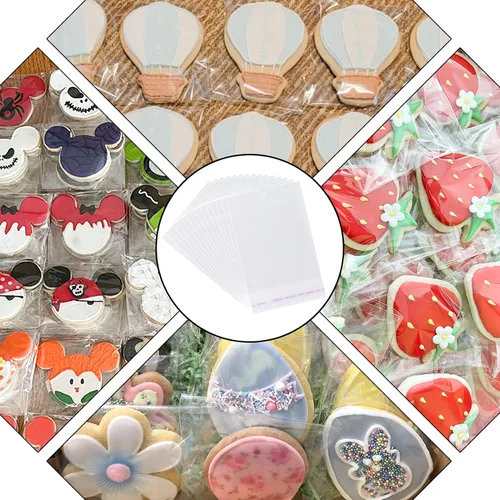 Miniatura 4 de 400 bolsas de plástico transparente autosellantes con agujero para colgar, bolsas de celofán resellables para panadería, galletas, dulces, joyas