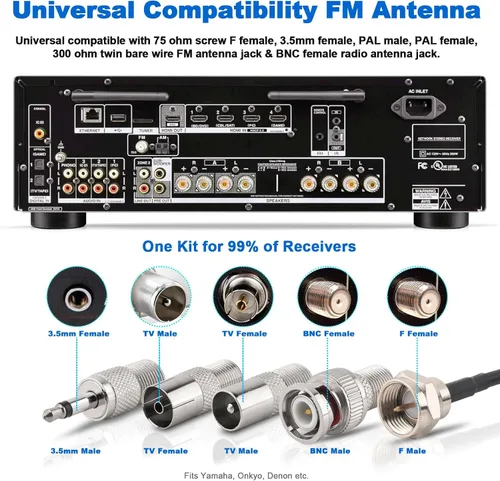 Miniatura 2 de Antena FM para interiores Antena de radio FM base magnética con PAL BNC 0.138 in y adaptador de 75 a 300 ohmios conector para receptor estéreo