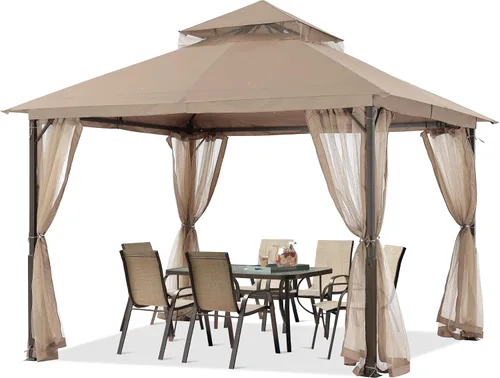 Miniatura 16 de ABCCANOPY Gazebo para patio al aire libre, 11 x 11 pies, toldo de doble techo con mosquitera para patio trasero, terraza, jardín, césped, gris oscuro