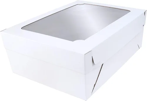 O'CREME Caja blanca para pasteles con ventana, caja de cartón kraft para panadería de 10.5 x 14.25 x 5 pulgadas de alto (tamaño de un cuarto de