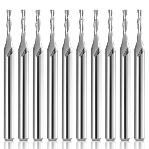 Miniatura 9 de HQMaster 10 piezas 1/8" 17 mm – Mechas de carburo de punta plana – Brocas para fresadora de CNC – Set de herramientas de doble ranura en espiral