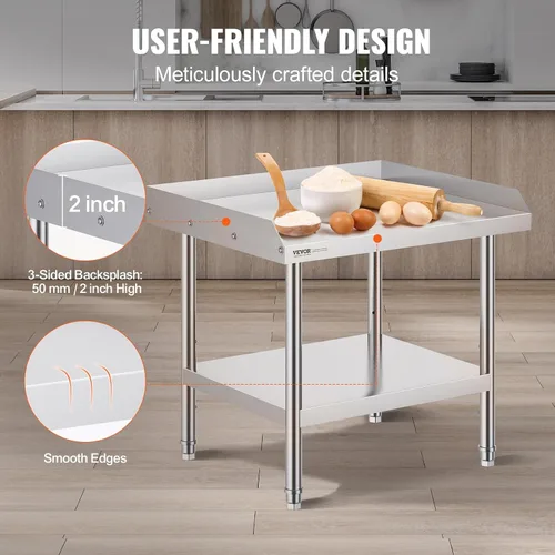 Miniatura 4 de VEVOR Soporte de parrilla de equipo de acero inoxidable, 24 x 28 x 24 pulgadas, mesas de acero inoxidable con estante inferior de almacenamiento