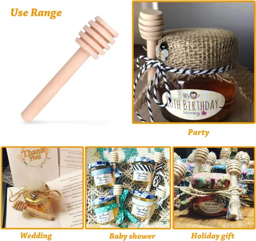 Miniatura 6 de Paquete de 50 mini palitos de madera para miel de 3 pulgadas, envueltos individualmente, perfectos para bodas, fiestas de fiestas, cuchara en tarro