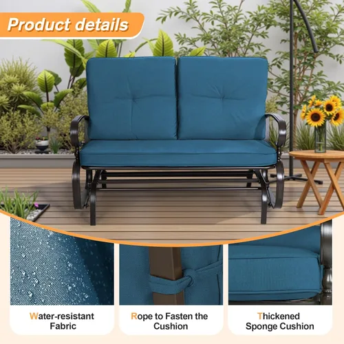 Miniatura 5 de Incbruce silla mecedora para exteriores y columpio para jardín, banco para patio con capacidad para 2 personas, juego de silla con estructura