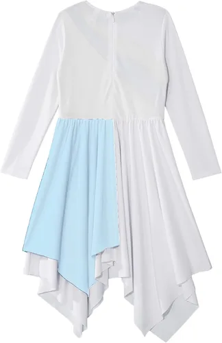 Miniatura 4 de JEATHA Vestido tipo túnica asimétrica de alabanza metálica brillante de manga larga para niños y niñas, disfraz de baile contemporáneo lírico