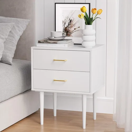 Miniatura 10 de Mesita de noche, mesita de noche negra y dorada con panel estriado, mesa de cabecera con 2 cajones, mesita de noche moderna grande de mediados