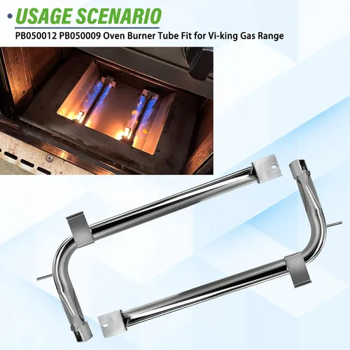 Miniatura 6 de Paquete de 2 tubos de quemador de horno de acero inoxidable PB050012 PB050009 compatible con electrodomésticos Vi-king de repuesto para quemador