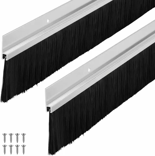 Miniatura 20 de Frienda Juego de 4 cepillos para puerta, cepillo de barrido inferior, burlete de aluminio para puerta con tornillos para huecos de hasta 1 pulgada