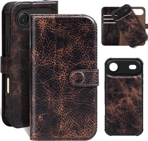 Miniatura 24 de Funda de cuero compatible con iPhone 16 Pro Max Cartera 6.9", cuero genuino 2 en 1, magnética, desmontable, a prueba de golpes, funda tipo folio