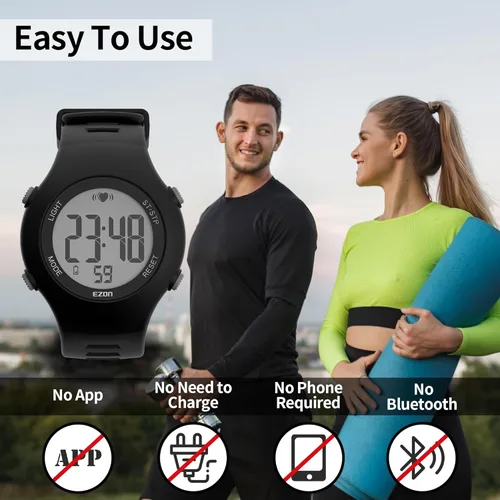 Miniatura 4 de EZON Heart Rate Monitor Chest Strap and Digital Watch,5ATM Waterproof Fitness Tracker with HRM,Calories Burned,Stopwatch and Hourly Chime - Ideal