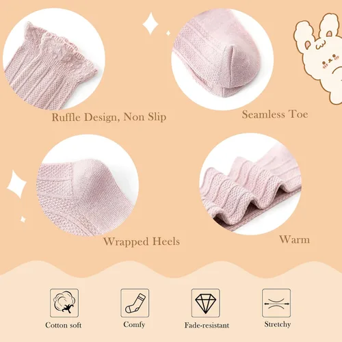Miniatura 3 de Zando Calcetines altos hasta la rodilla para bebés recién nacidos, calcetines de algodón con volantes, calcetines largos cálidos para niñas y niños
