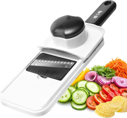 Cortador de mandolina de mano 3 en 1, cortador de verduras de acero inoxidable, rallador de queso con agarre cómodo, ideal para cortar frutas y