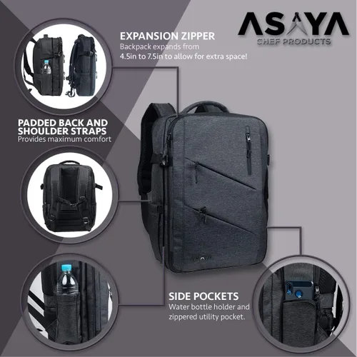 Miniatura 14 de Asaya Mochila para cuchillos de chef con bolsa enrollable de 20 bolsillos, más de 30 bolsillos para cuchillos, cuchillos no incluidos (marrón)
