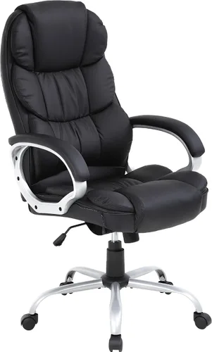 PayLessHere Silla de oficina ergonómica de respaldo alto ejecutivo silla de escritorio con silla giratoria ajustable de piel sintética con Negro