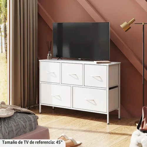 Miniatura 2 de WLIVE Cómoda blanca para dormitorio con 5 cajones, cómoda de tela con organizadores de cajones, unidad organizadora de almacenamiento para pasillo