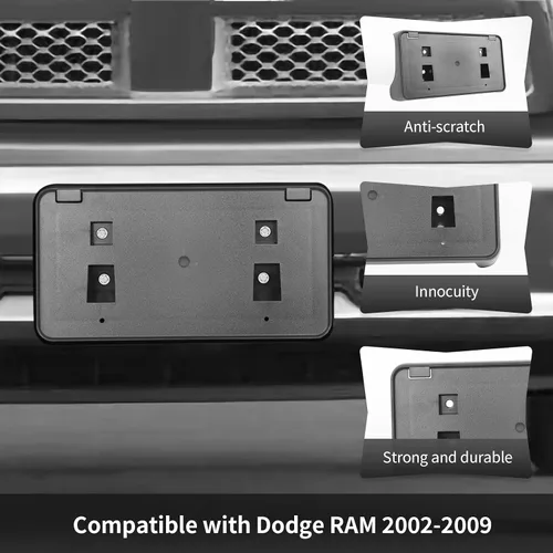 Miniatura 6 de CheroCar Marco de soporte de placa frontal para Dodge RAM 1500 2002-2009, accesorios exteriores para automóvil, elegante marco de matrícula frontal