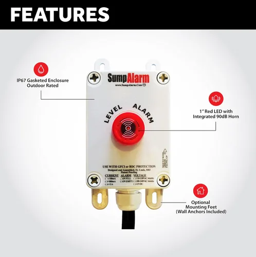 Miniatura 2 de Sump Alarm Alarma de agua alta para bomba de sumidero y agua séptica, alarma acústica de 90 dB resistente a la intemperie con interruptor