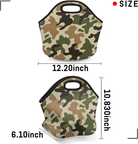 Miniatura 3 de Bolsas de almuerzo de neopreno con estampado de camuflaje para mujeres, bolsas de almuerzo, lavables, aisladas, para el trabajo, picnic, Camouflaje