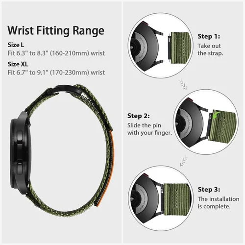 Miniatura 6 de ULTIMAL Correa de reloj de 0.787 pulgadas compatible con Samsung Galaxy Watch 7, 6, 5, 4, FE/6, 4, Classic/5 Pro, correa de nailon de liberación