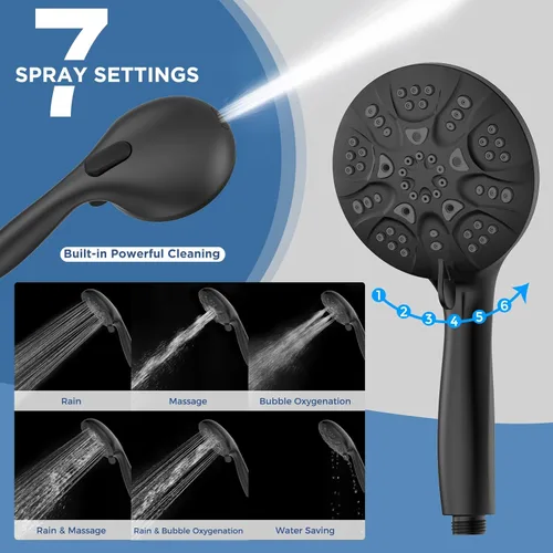 Miniatura 2 de HOPOPRO - Cabezal de ducha de mano de alta presión de 6 modos con lavado eléctrico, juego de regadera de mano de alto flujo con rociador eléctrico