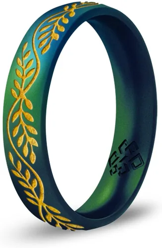Knot Theory Anillo de silicona de filigrana y hoja de laurel con incrustaciones de oro, anillo de boda de silicona grabado, para actividades