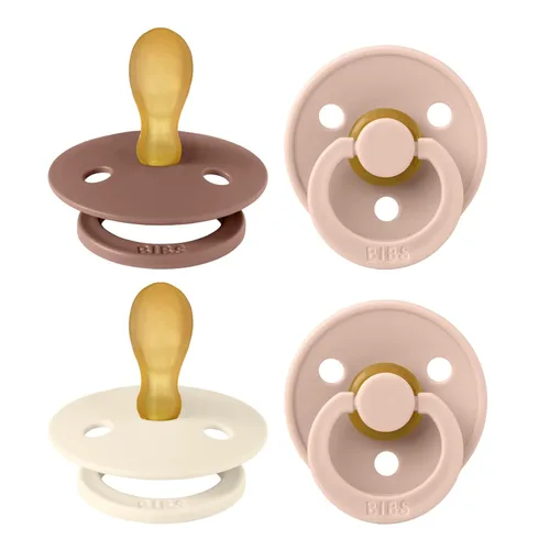 Miniatura 8 de BIBS Colour - Chupetes con pezón simétrico, goma natural para bebé, juego de 4 chupetes sin BPA, fabricados en Dinamarca, mezcla de rubor, talla 0 a