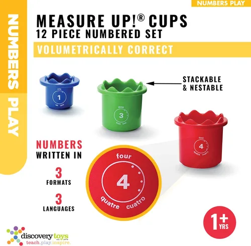 Miniatura 2 de Discovery Toys Tazas Measure UP! Juego educativo de apilamiento y anidación de 12 piezas numeradas Aprendizaje impulsado por niños Juguete