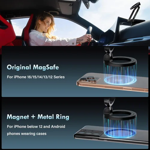 Miniatura 4 de Coverado Soporte magnético para teléfono de automóvil, soporte magnético al vacío para automóvil, rotación de 360°, imán fuerte, soporte de teléfono