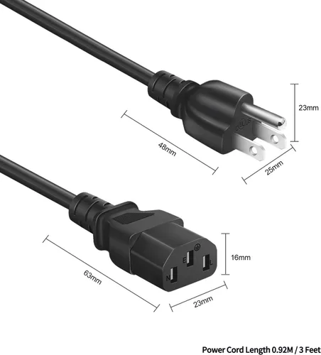 Miniatura 6 de Cable de alimentación de CA para Samsung Sony Lg Toshiba Dynex Panasonic Viewsonic LCD TV, computadora y monitor, cable universal de 3 pies de 3
