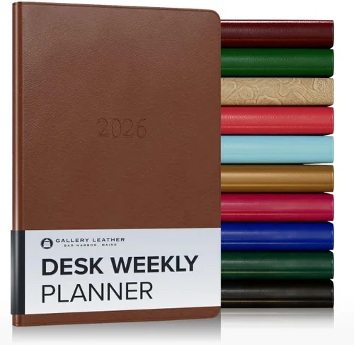 Miniatura 130 de Gallery Leather Agenda semanal y mensual grande 2025-2026, agenda y cuaderno con elegantes bordes de página dorados dorados, 12 meses, cactus Cactus